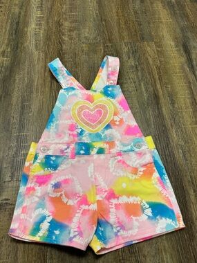 Kids Tie-Dye Heart Short Overalls - Pink Multi Kidsgets 3T